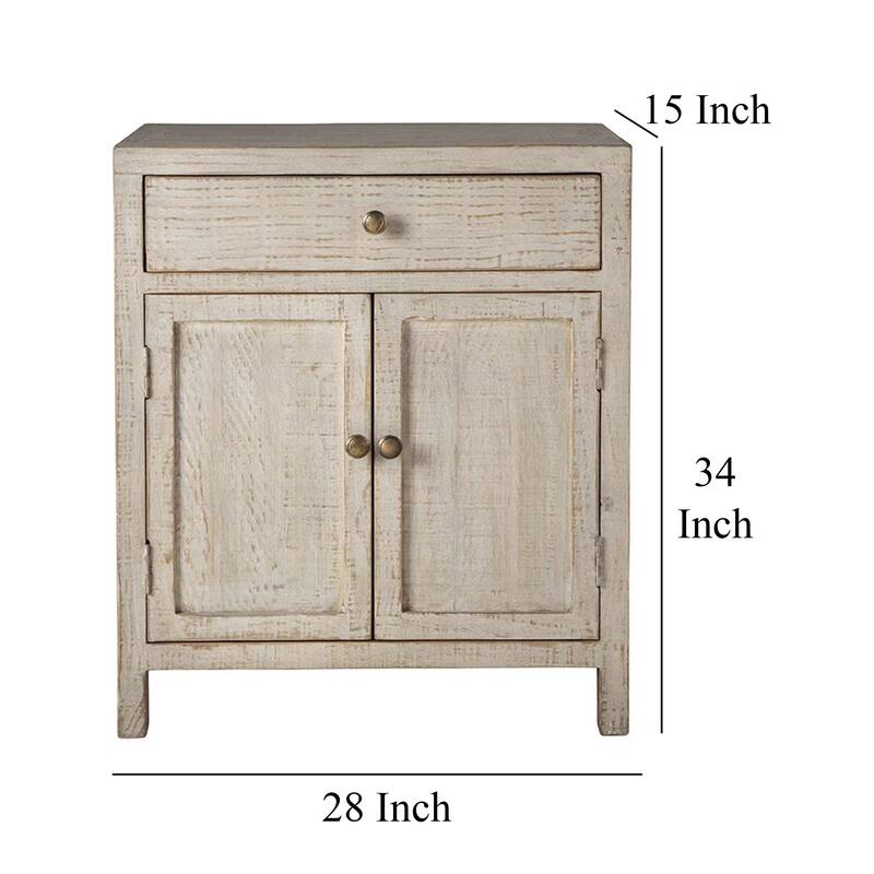 Lia Small Accent Cabinet, 2 Door, Drawer, Antique Style Whitewash Wood