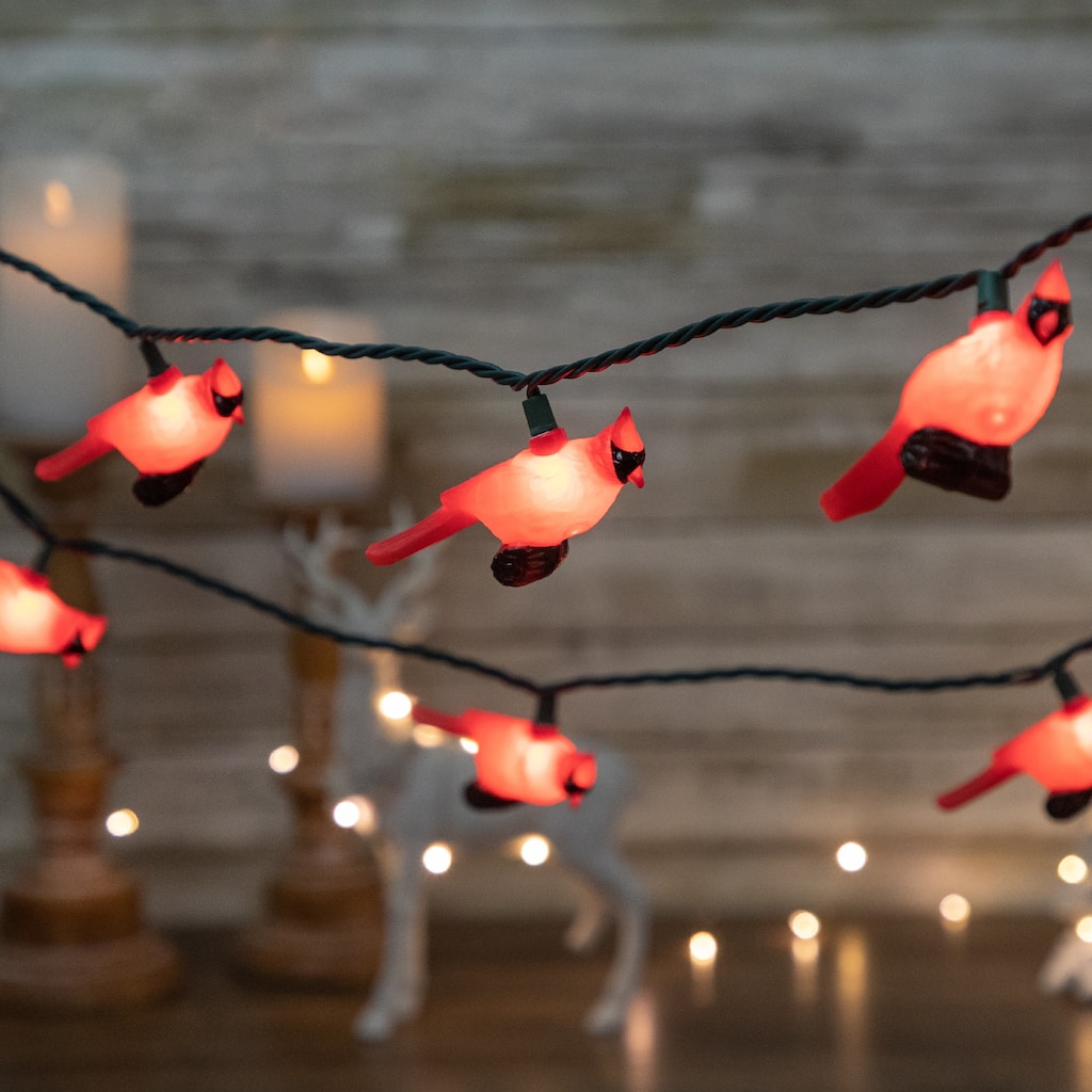 10-Count Cardinal Patio Light Set 5.75ft Green Wire - Cardinal Red