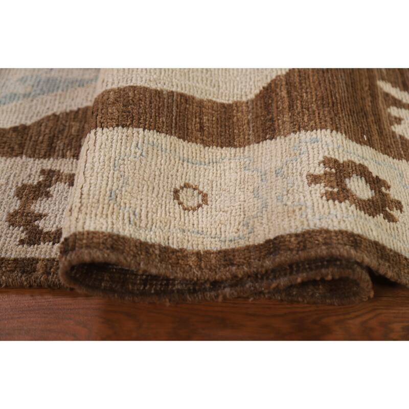 Geometric Oushak Turkish Runner Rug Handmade Wool Carpet - 2'10"x 9'1"