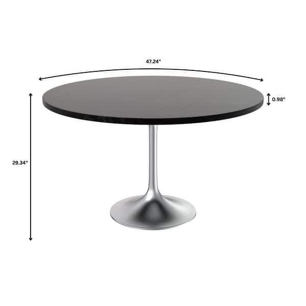 dimension image slide 0 of 4, Verve 48" Modern Round Solid Wood Top Dining Table with Brushed Chrome Steel Pedestal Base for Kitchen & Dining Room