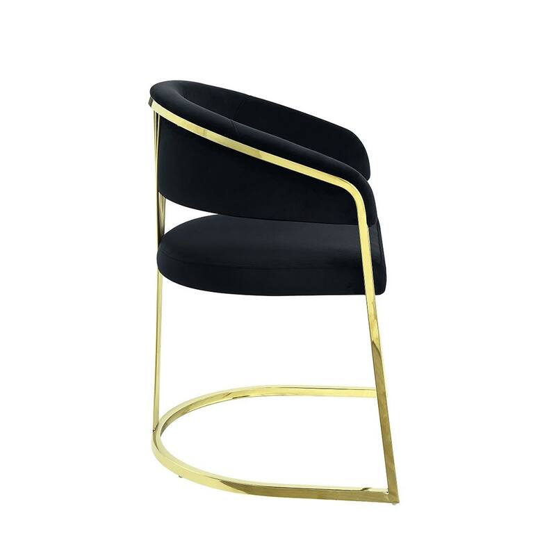 Velvet Upholstered Dining Side Chair in Black and Mirrored Gold