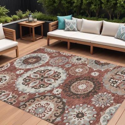 HomeRoots Floral Medallion Transitional Rectangle Outdoor Rug