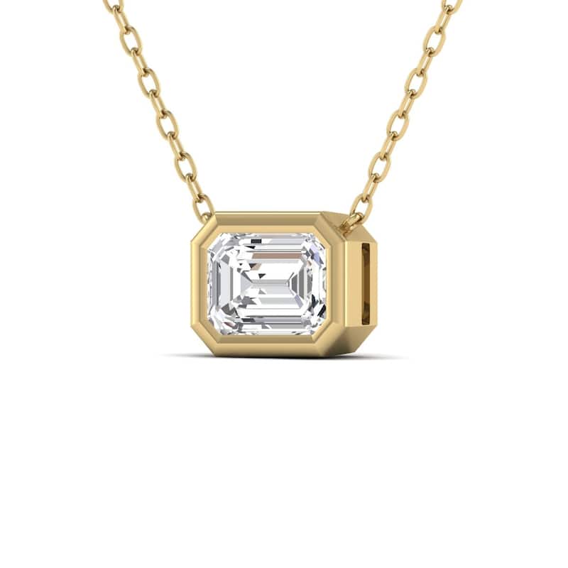 Marquee Lab Grown 1/2 Carat Emerald Cut Bezel Set Diamond Solitaire Pendant in 14K Yellow Gold