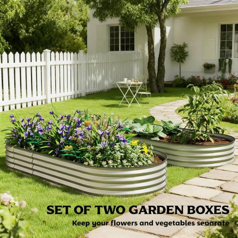 GDFStudio Outdoor Aurelius Galvanized Steel Raised Planter Bed Set of 2 - Silver