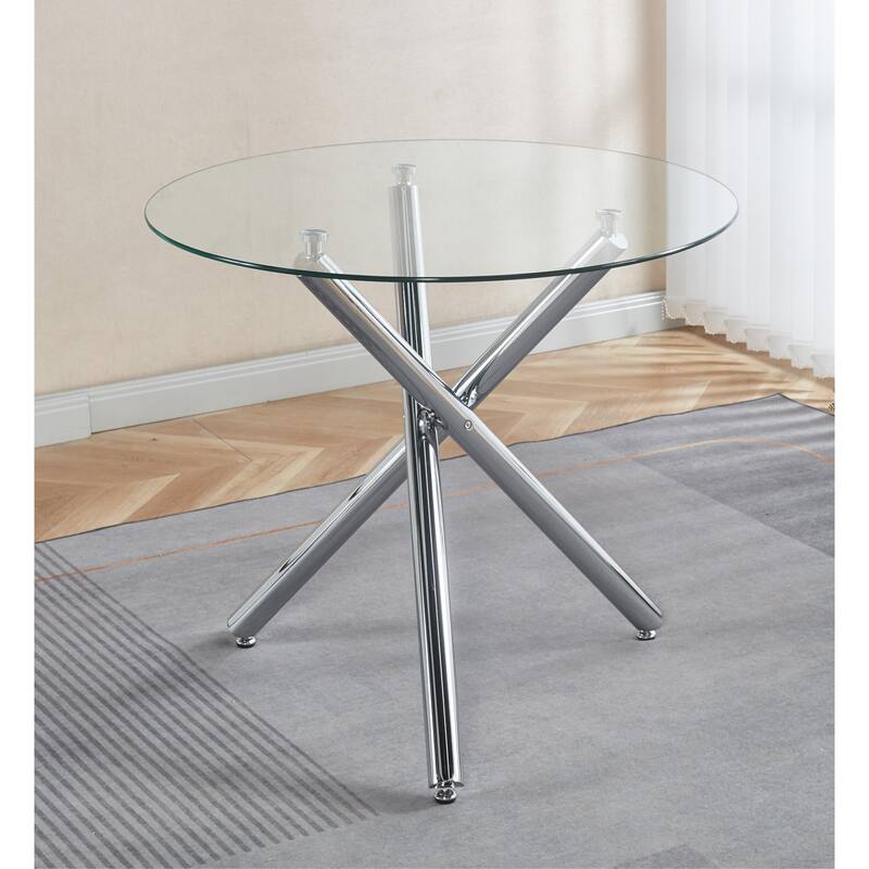 5 Pieces Dining Set, Table Metal Leg Mid-Century Dining Table for 4-6 People with Glass Table Top,Pedestal Dining Table