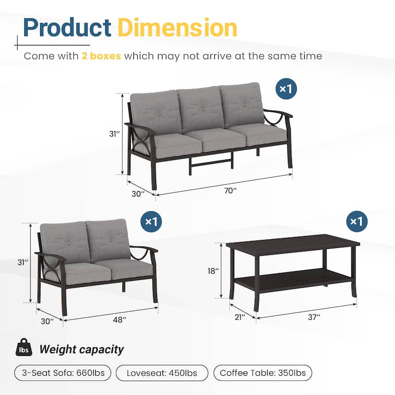 7-Person Patio Conversation Sets with Cushions - Grey