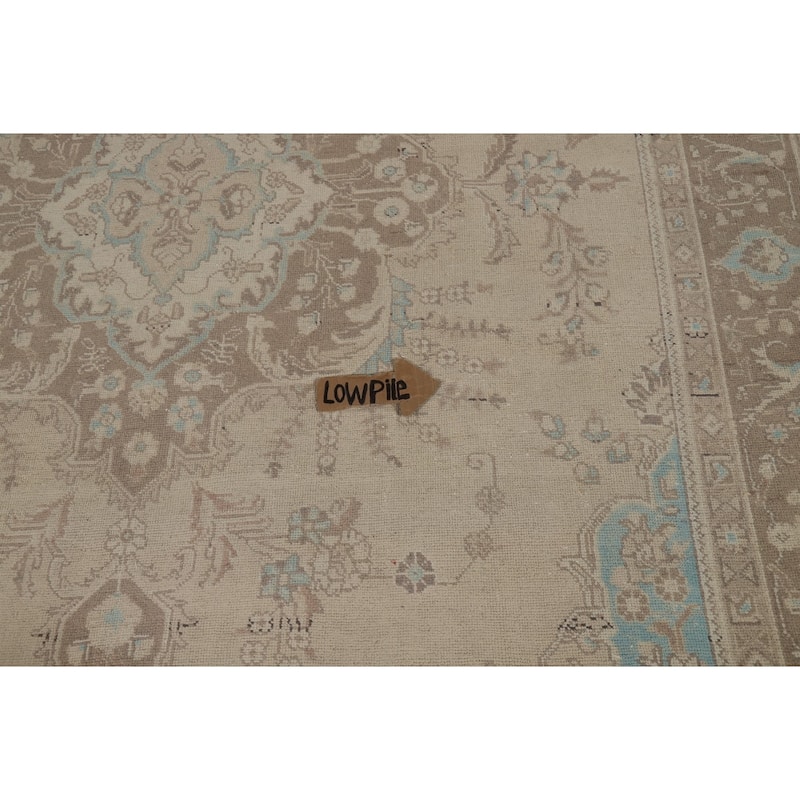 Hand Knotted Oriental 100% Wool Carpet Traditional Floral Beige & Ivories Tabriz Area Rug - 11' 2'' X 7' 7''