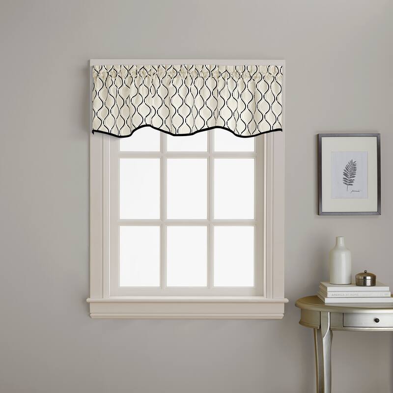 Curtainworks Morocco Swag, Valance, and Tier Pair Curtain Collection - Scalloped Valance - Black