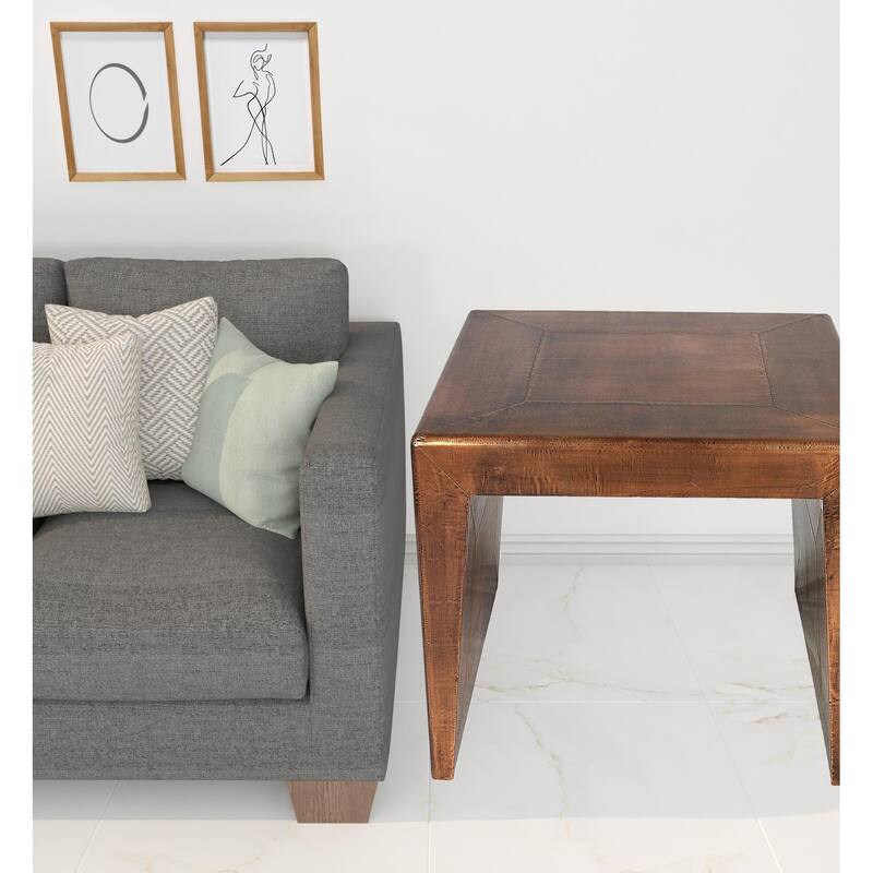 HomeRoots 24" Copper Rustic Solid Wood Square End Table - 24