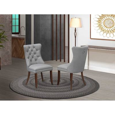 Parson Dining Chairs Set of 2 - Light Gray Faux Leather Upholstered Chairs with Nailhead Trim