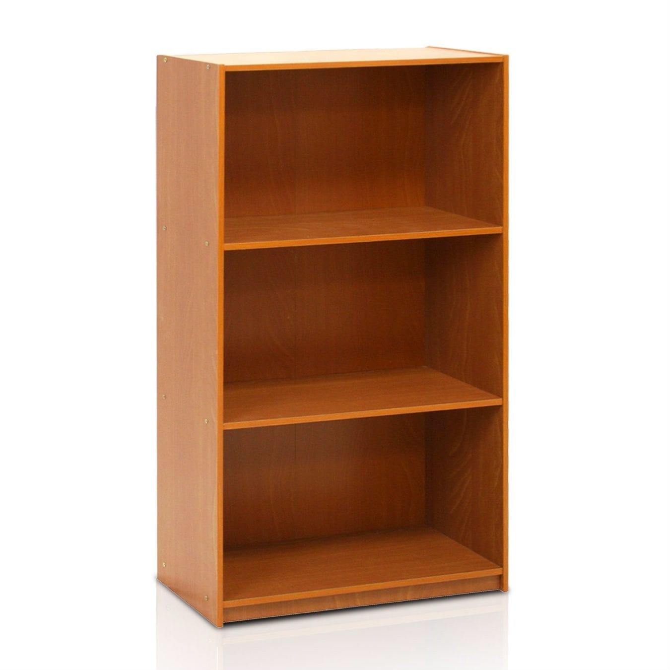 Modern 3 Shelf Bookcase In Light Cherry Wood Finish Light Cherry Wood Finish