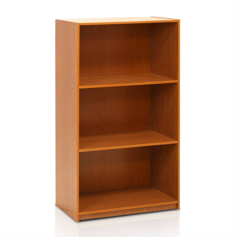 Modern 3-Shelf Bookcase in Light Cherry Wood Finish - 21.8 x 9.2 x 39.5 inches