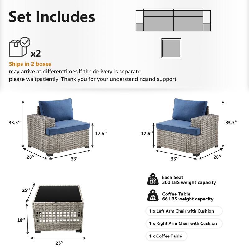 Pocassy Wicker Rattan Outdoor Sectional Sofa Patio Conversation Set