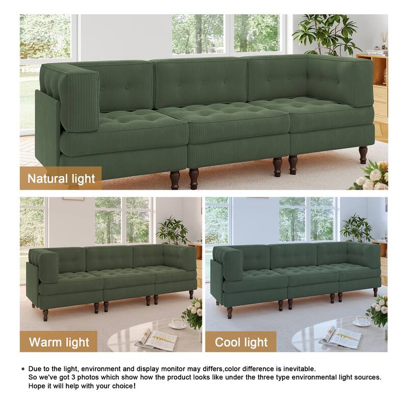 98"W Modular Upholstered Corduroy Sectional Sofa for Living Room