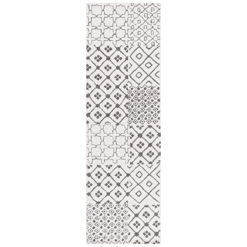 SAFAVIEH Handmade Ebony Gulhatun Wool Rug - 2'3" x 8' Runner - Ivory/Grey