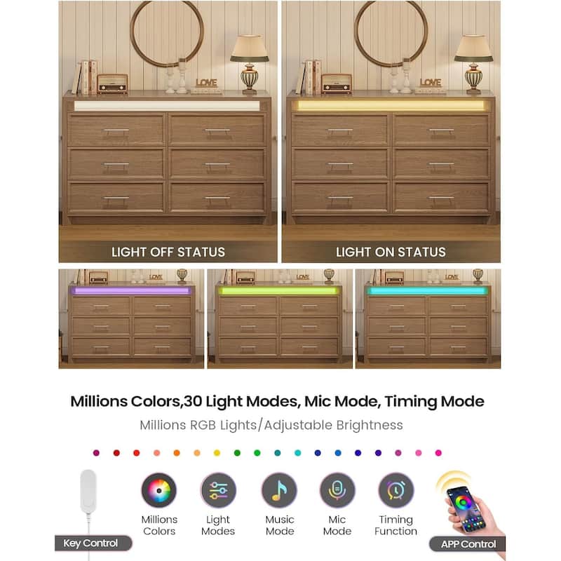 Dresser for Bedroom with Drawers Mid-Century Modern Dresser 3 Color Lights