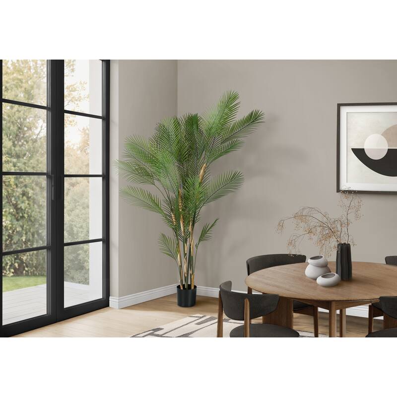 Artificial Plant, 83" Tall, Palm Tree, Decorative, Floor, Indoor, Potted, Real Touch, Green Leaves, Black Pot - Green