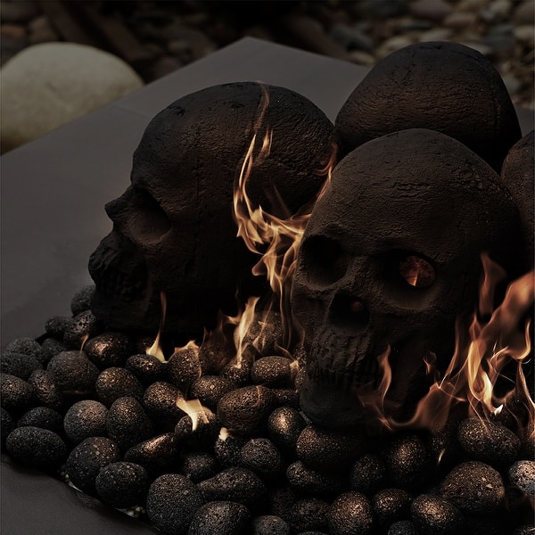 slide 2 of 28, Ceramic Fire Pit Decor | Fire Pit Skulls and Bones | Halloween Pumpkin | For Fire Pits and Fireplaces | Spooky and Scary Decor Skull - Black