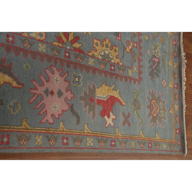 All-Over Floral Oushak Oriental Area Rug Hand-Knotted Wool Carpet - 9'1" x 12'0"
