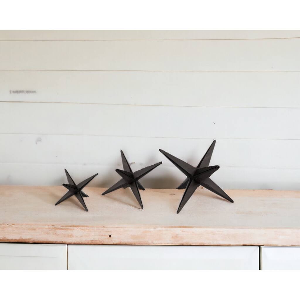 HomeRoots Set of Three Black Cast Iron Star Tabletop Sculptures - 5" W x 5" D x 4" H
