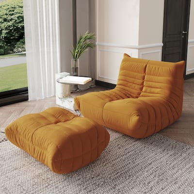 Teddy Fabric Floor Lazy Sofa Bean Bag Lounge Chair with Ottoman for Living Room