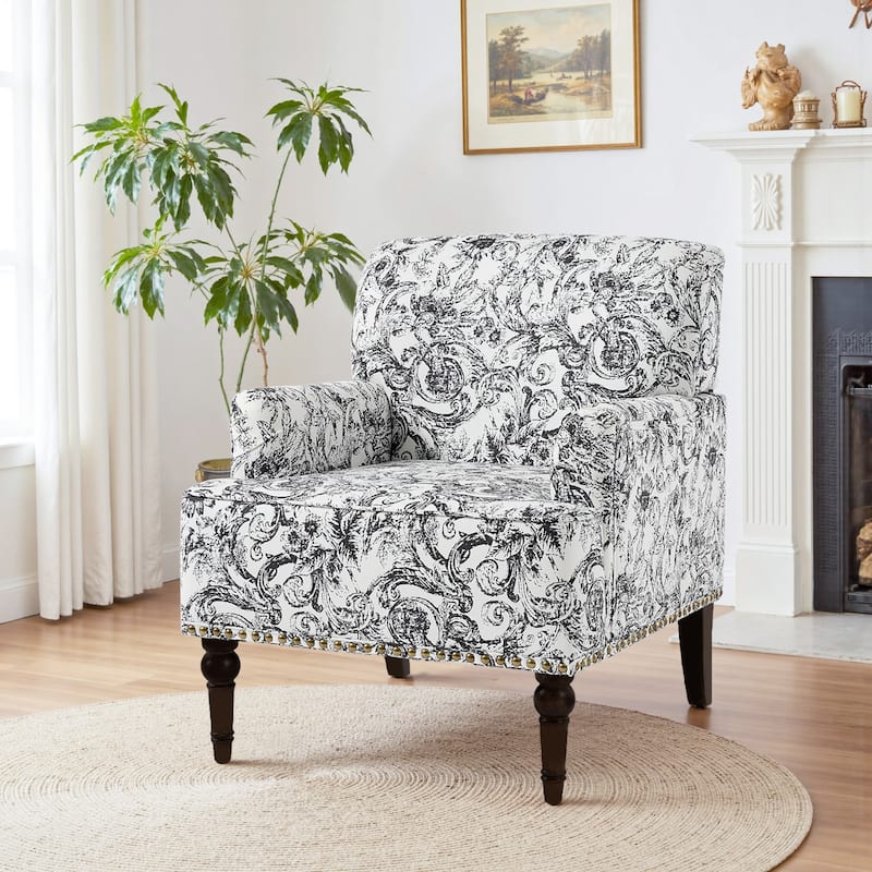 Linen Accent Chairs Nailhead Trim Armchairs with Wooden Legs