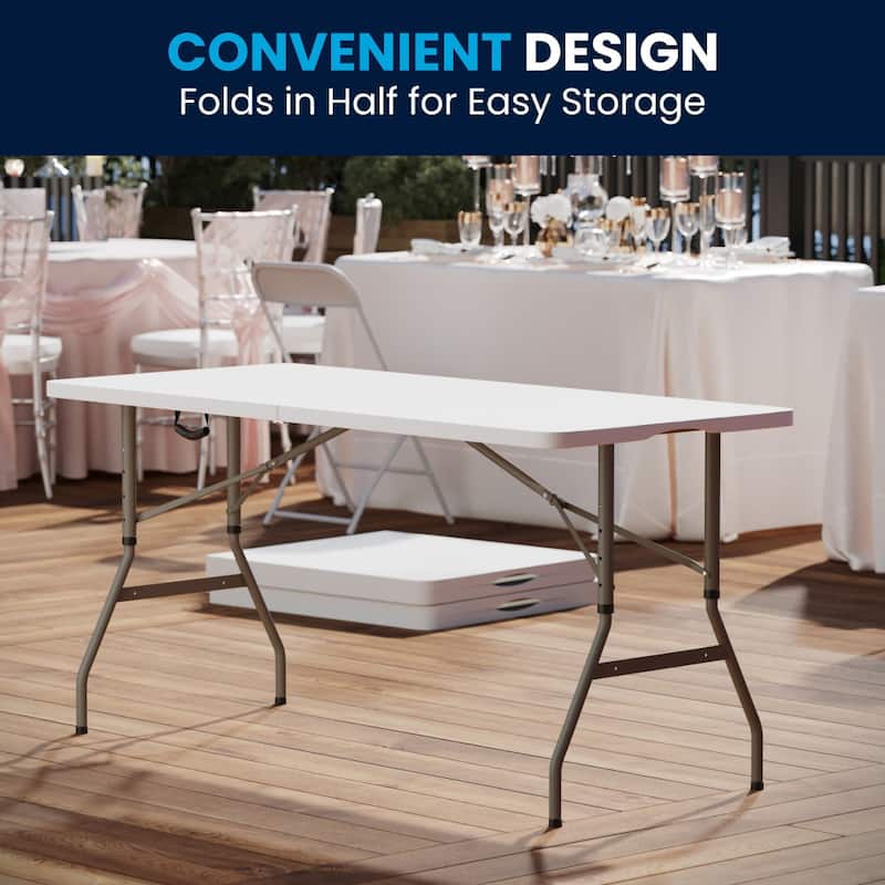 30"W x 60"L Adjustable Bi-Fold Granite White Plastic Table with Carrying Handle - granite white