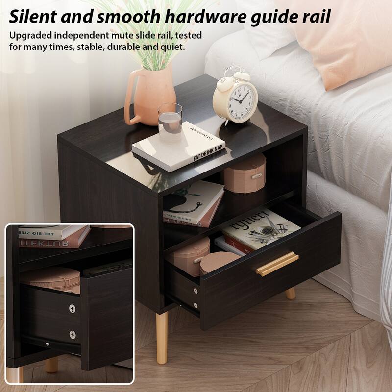 Timechee 20'' Tall 1 - Drawer Metal Legs Nightstand(One Piece)