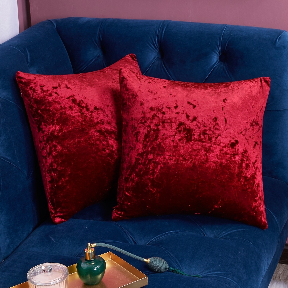 Deconovo Super Soft Plush Decorative Velvet Throw Pillow Covers for Sofa - 24x24 in, Set of 2, Navy Blue