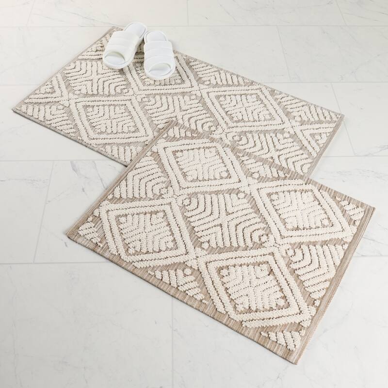 Superior Ceton Geometric Washable Bath Rug, Set of 2