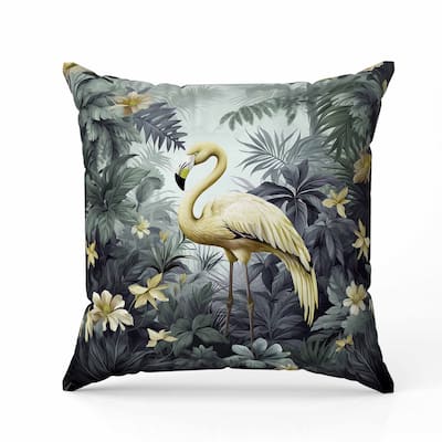 Tropical Flamingo Haven Indoor/Outdoor Reversible Throw Pillow Green and Yellow