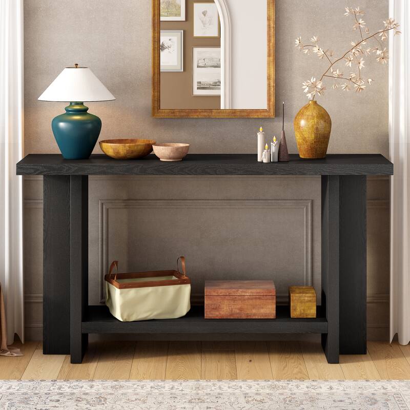 60" Console Table with T-Leg Base & Ash Veneer, Modern Style