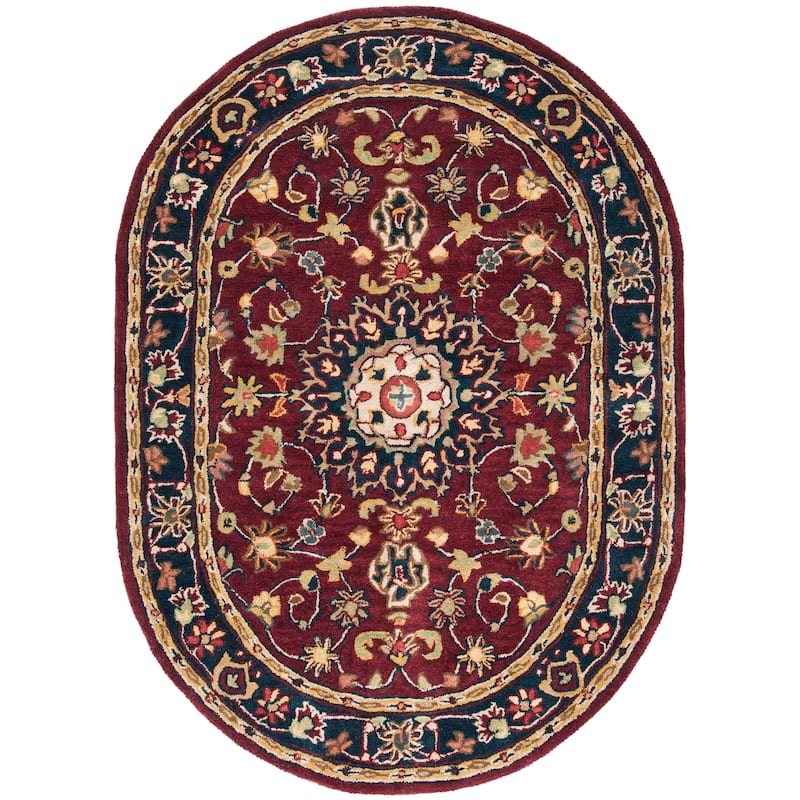 SAFAVIEH Handmade Classic Gordana Traditional Oriental Wool Rug - 7'6" x 9'6" Oval - Burgundy/Navy
