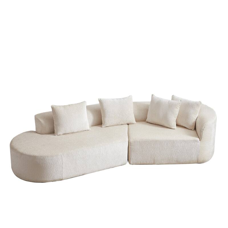 114" Chenille Cloud Sectional Sofa with Extra Deep Seating, and 4 Throw Pillows & No-Assembly Design
