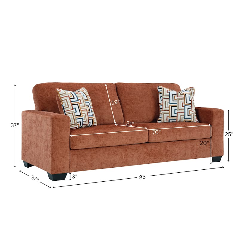 Roundhill Furniture Amoria Contemporary Plush Sofa with Accent Pillows, Rust Terra Chenille Upholstery - 7'6" x 9'6"