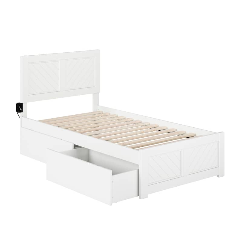 Twin Platform Bed with Storage & Footboard - Modern Bedroom Furniture Set - White Finish