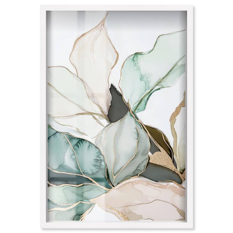 Pastel Leaves with Gold III Shadowbox by Art Remedy - White - 16" x 24"