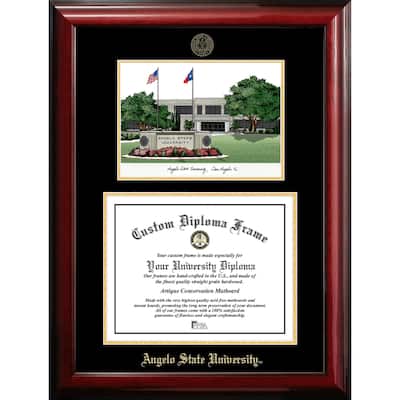 Angelo State University 14w x 11h Gold Embossed Diploma Frame with Campus Images Lithograph