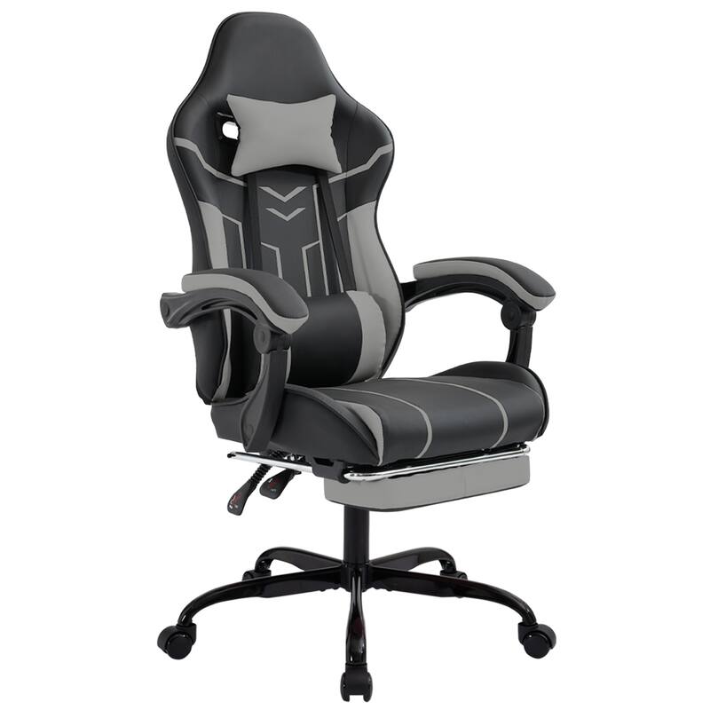 Anmytek Ergonomic Gaming Computer Chair with Footrest Lumbar Backrest Black Gray