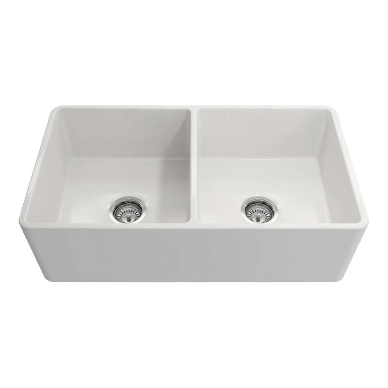 Crestwood 33" Classic Double Bowl Apron Fireclay Sink - White - White