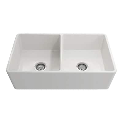 Crestwood 33" Classic Double Bowl Apron Fireclay Sink - White