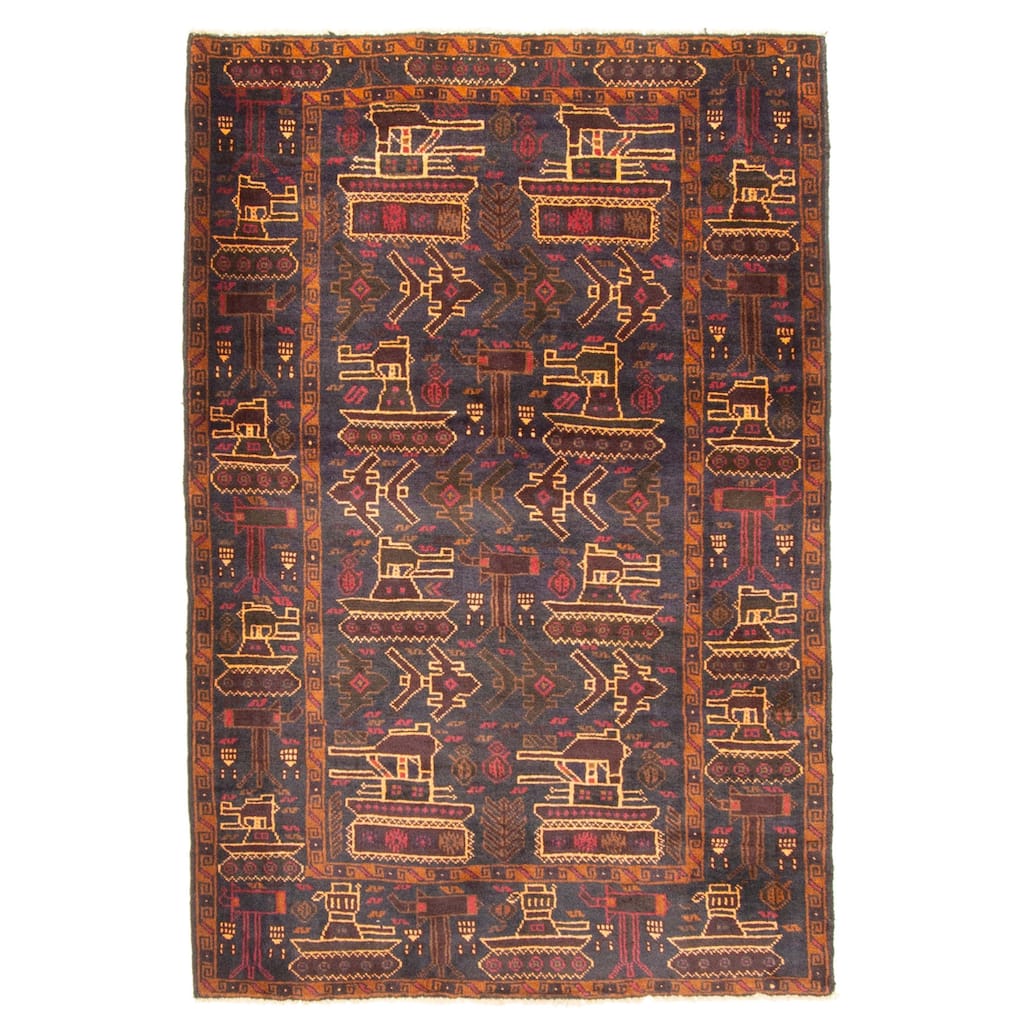 ECARPETGALLERY Hand-knotted Rare War Dark Navy Wool Rug - 3'3 x 4'9