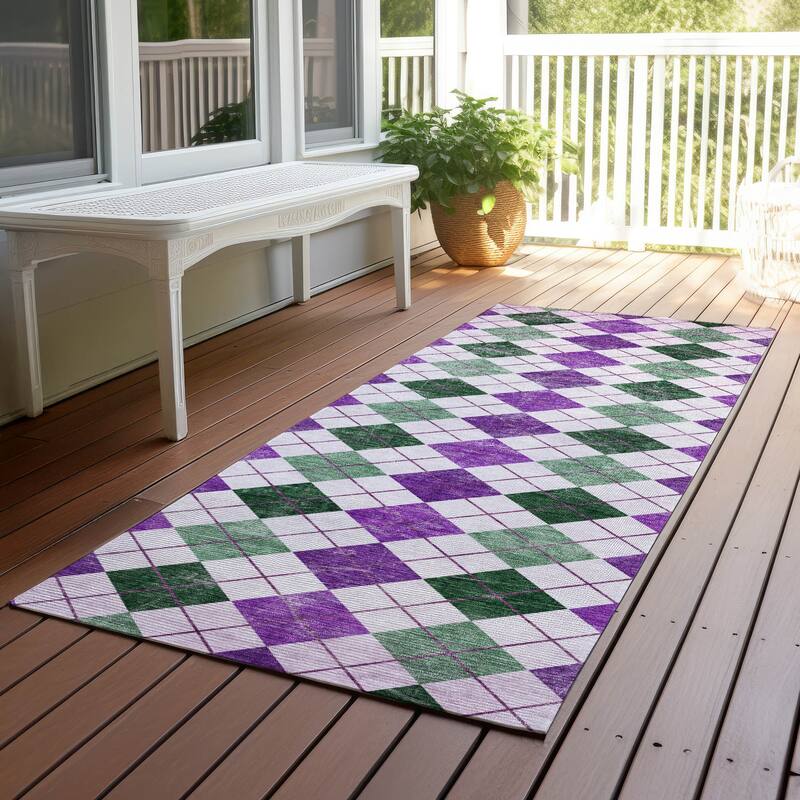 Machine Washable Indoor/ Outdoor Modern Argyle Chantille Rug - Purple - 2'3" x 7'6"