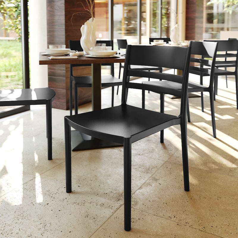 Commercial All-Weather Resin Stack Chair with Slatted Backrest-Set of 2 - 19.75"W x 20.75"D x 31.75"H