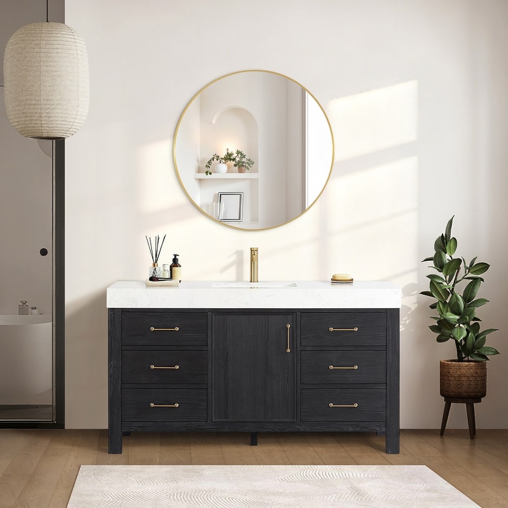 Leon 60 in. Single Bathroom Vanity with Composite Stone Top