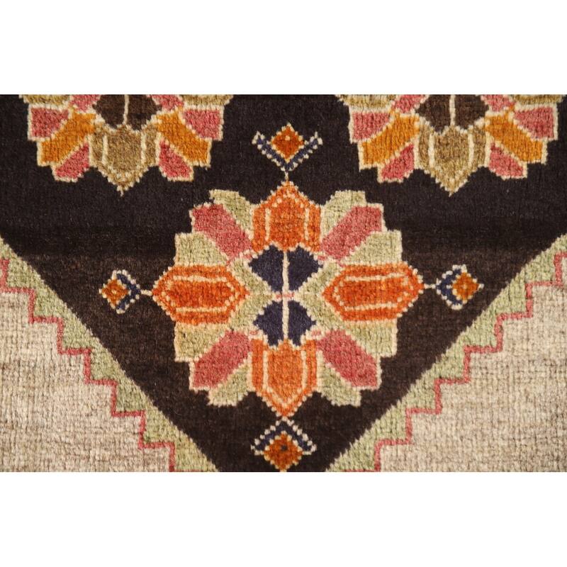 Geometric Black Shiraz Persian Vintage Area Rug Handmade Wool Carpet - 3'2"x 5'2"