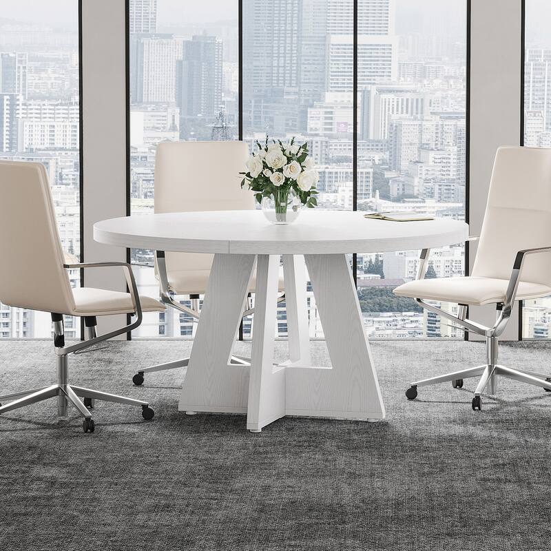 47-inch Round Conference Table for 4-6 People, Wooden Meeting Room Table