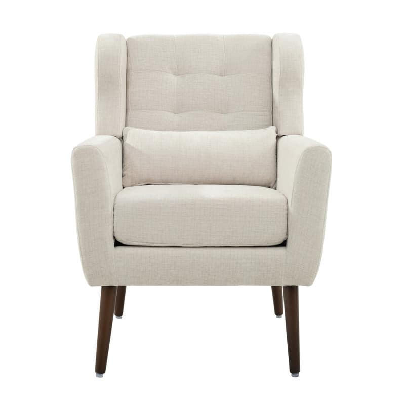 Modern Chenille Upholstered Armchair with Pillow and Solid Wood Leg