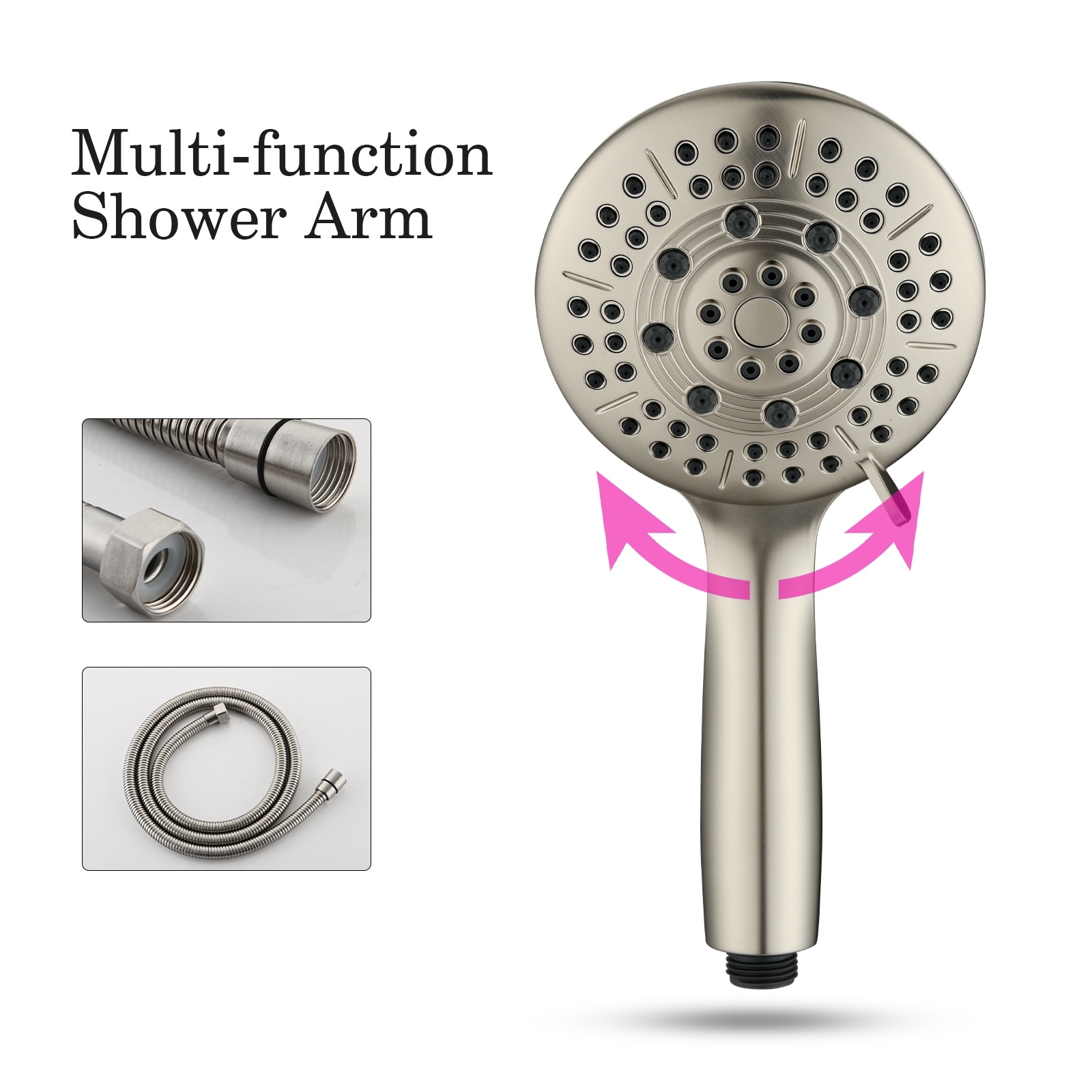 PROOX 5-Spray 8 in. Round Shower System Kit with Hand Shower and Adjustable Slide Bar Soap Dish in Brushed Nickel AE103BN