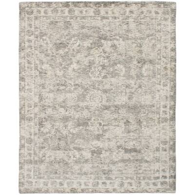 ECARPETGALLERY Hand Loomed Galleria Cream, Grey Silk Rug - 8'0 x 10'0